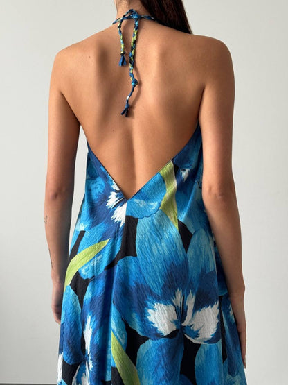 Une robe à fleurs bleues